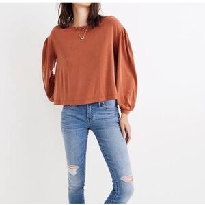 Madewell rust balloon sleeve blouse